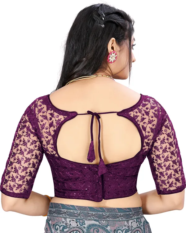 Purple_Net_Embriodered_Round_Neck_Padded_Blouse_For_Women