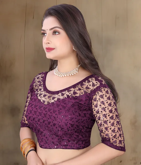 Purple_Net_Self_Design_Round_Neck_Padded_Blouse_For_Women