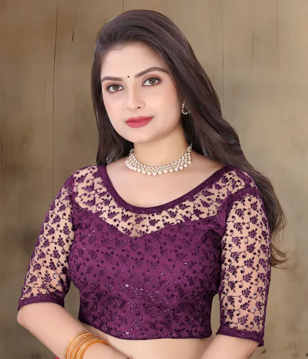 Purple_Net_Self_Design_Round_Neck_Padded_Blouse_For_Women