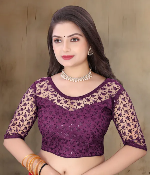 Purple_Net_Self_Design_Round_Neck_Padded_Blouse_For_Women