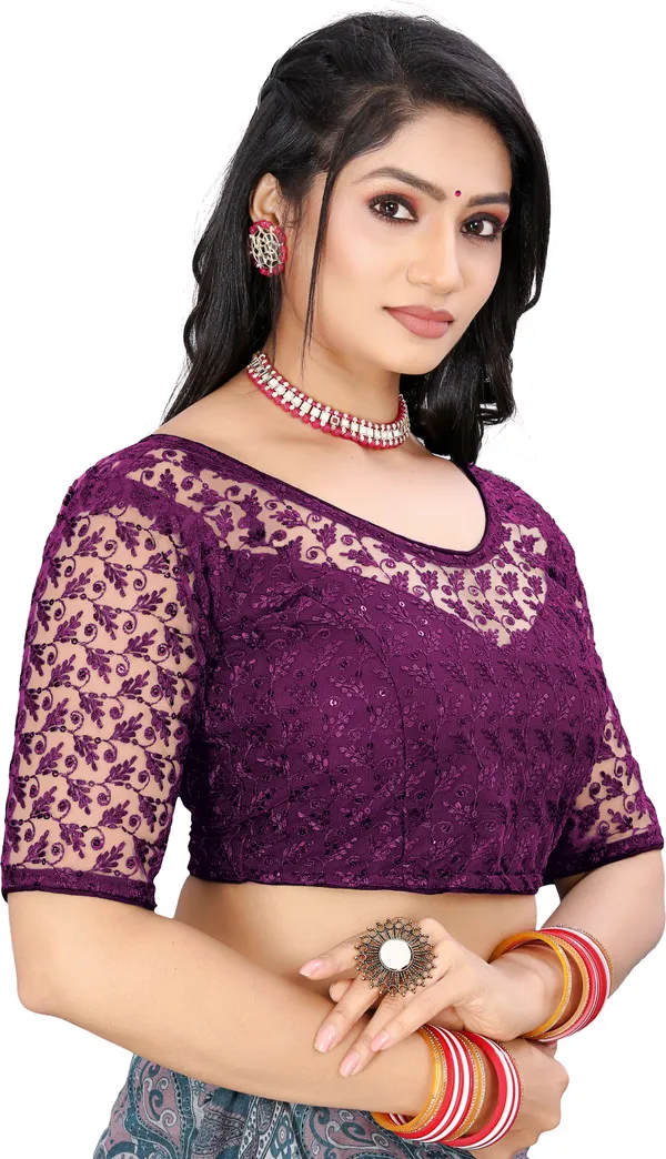 Purple_Net_Embriodered_Round_Neck_Padded_Blouse_For_Women