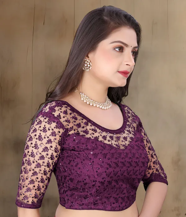 Purple_Net_Embellished_Round_Neck_Padded_Blouse_For_Women