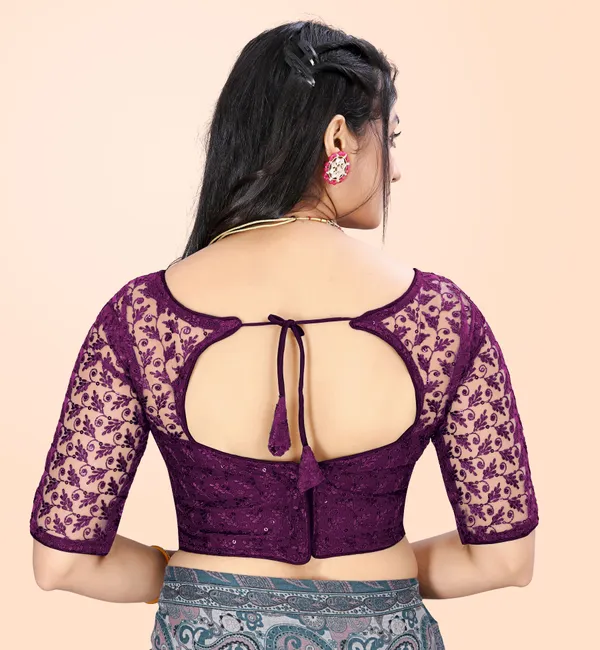 Purple_Net_Embriodered_Round_Neck_Padded_Blouse_For_Women