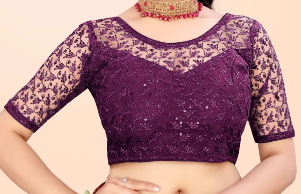 Purple_Net_Embriodered_Round_Neck_Padded_Blouse_For_Women