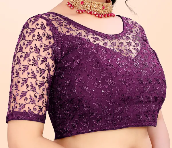 Purple_Net_Embriodered_Round_Neck_Padded_Blouse_For_Women