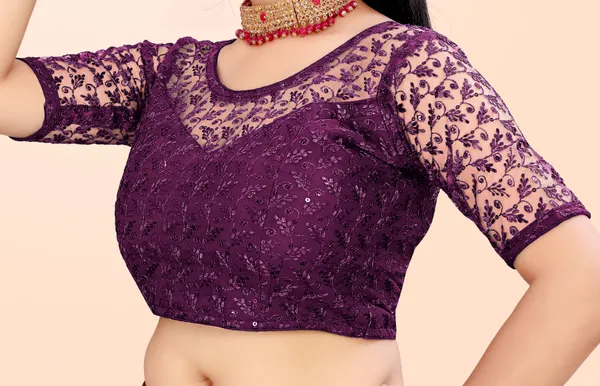 Purple_Net_Embriodered_Round_Neck_Padded_Blouse_For_Women