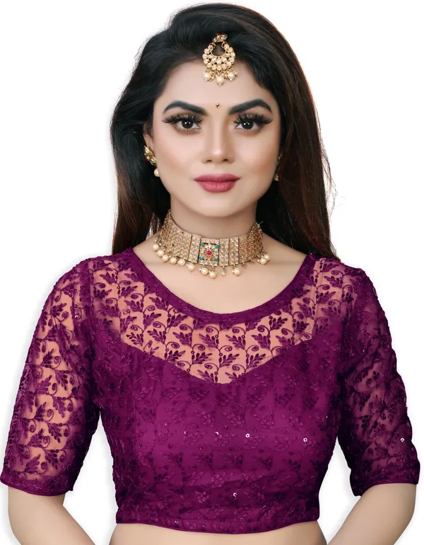 Purple_Net_Embriodered_Round_Neck_Padded_Blouse_For_Women