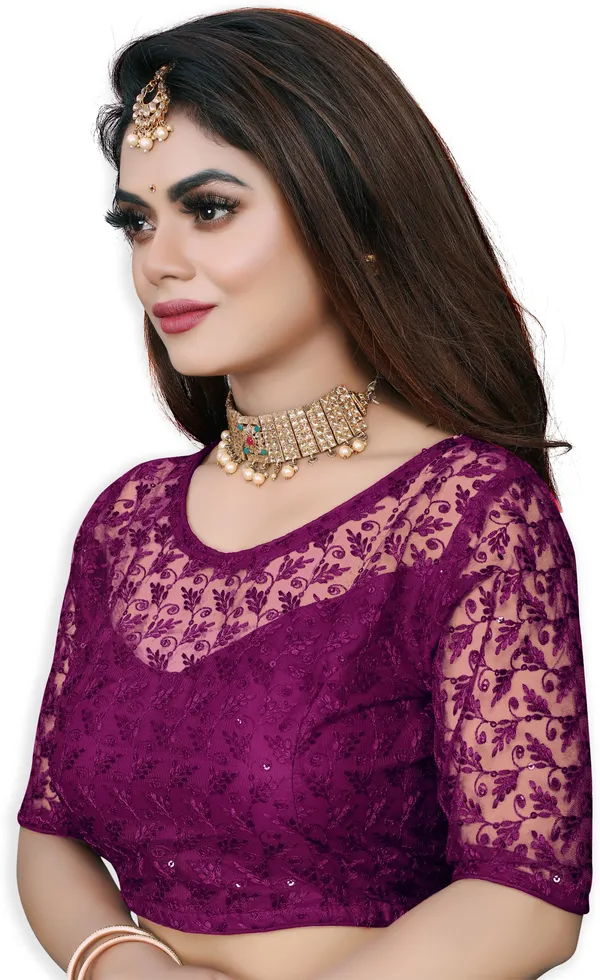 Purple_Net_Embriodered_Round_Neck_Padded_Blouse_For_Women