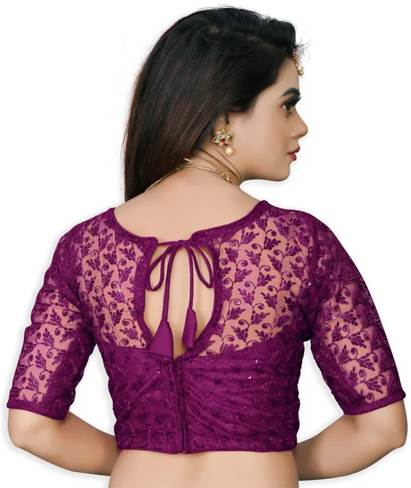 Purple_Net_Embriodered_Round_Neck_Padded_Blouse_For_Women