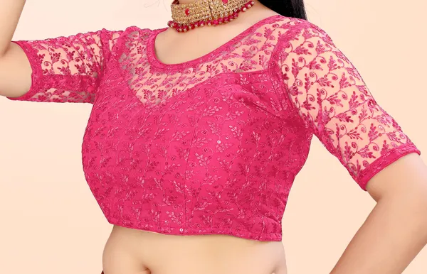 Pink_Net_Self_Design_Round_Neck_Padded_Blouse_For_Women