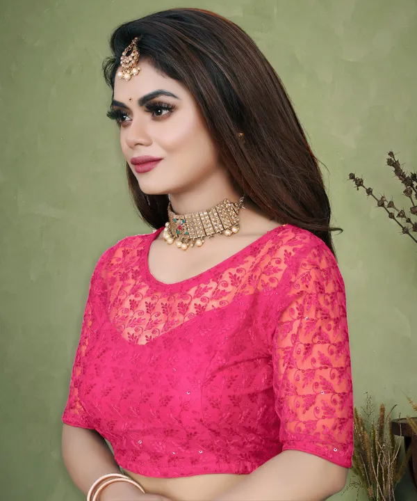 Pink_Net_Embroidered_Round_Neck_Padded_Blouse_For_Women