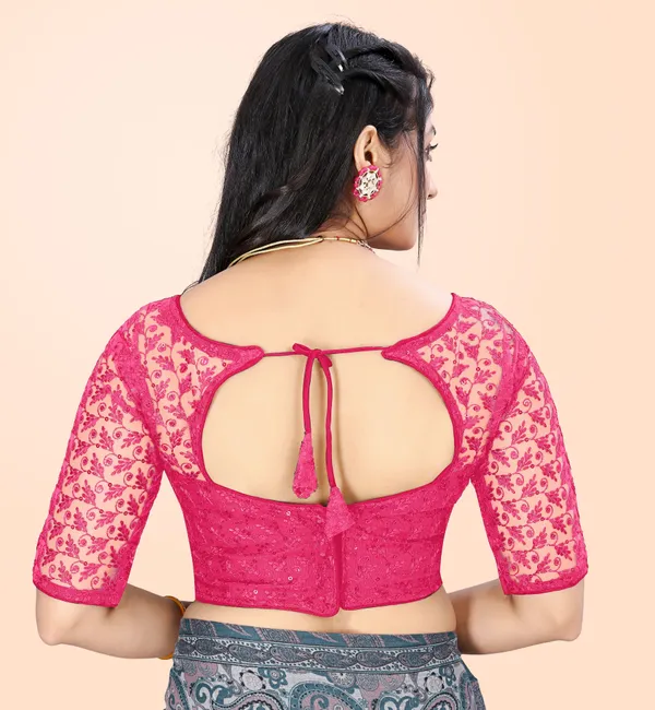 Pink_Net_Embriodered_Round_Neck_Padded_Blouse_For_Women