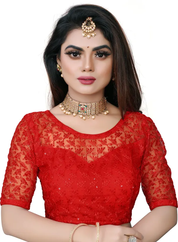 Red_Net_Embriodered_Round_Neck_Padded_Blouse_For_Women