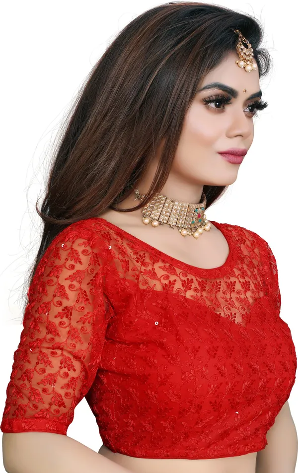 Red_Net_Embriodered_Round_Neck_Padded_Blouse_For_Women