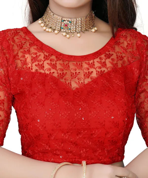 Red_Net_Embriodered_Round_Neck_Padded_Blouse_For_Women