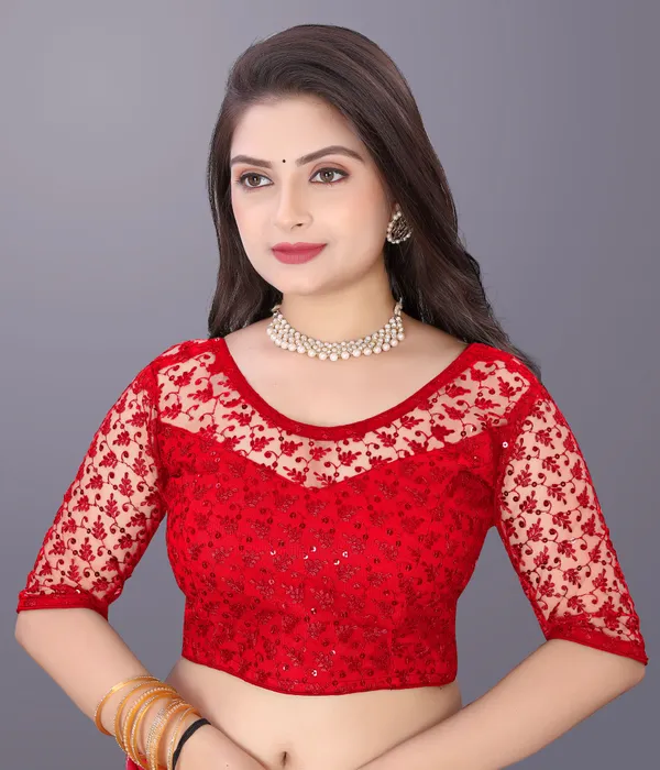 Red_Net_Embriodered_Round_Neck_Padded_Blouse_For_Women