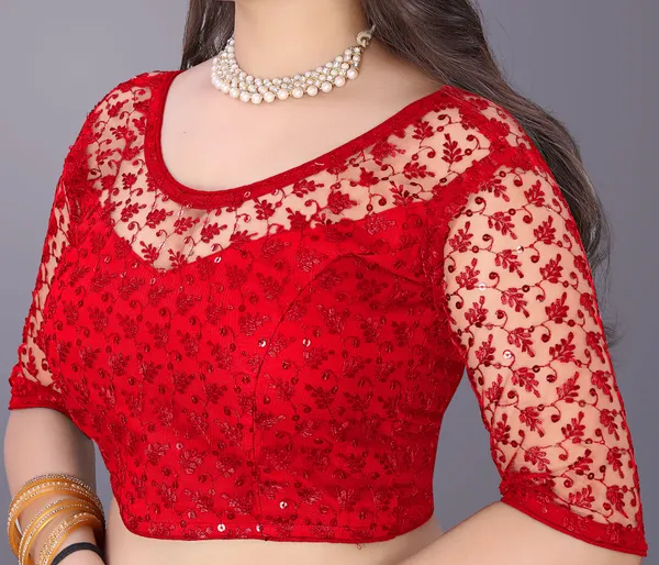 Red_Net_Embriodered_Round_Neck_Padded_Blouse_For_Women