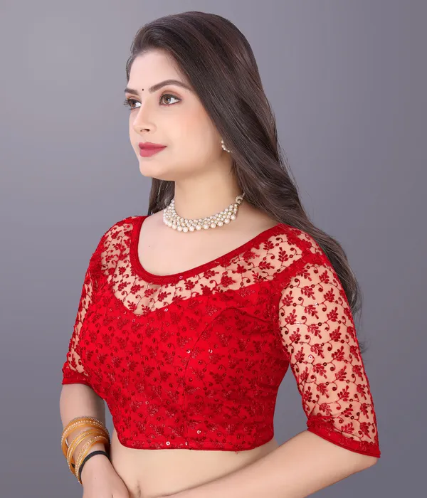 Red_Net_Embriodered_Round_Neck_Padded_Blouse_For_Women