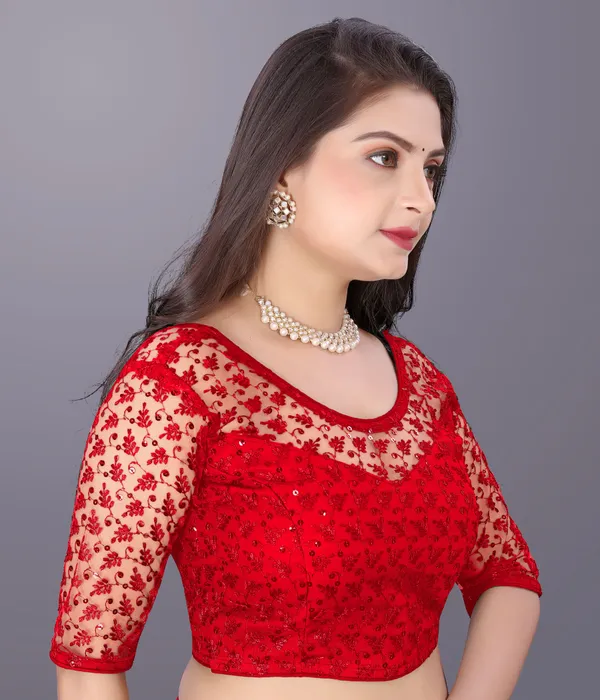 Red_Net_Embriodered_Round_Neck_Padded_Blouse_For_Women
