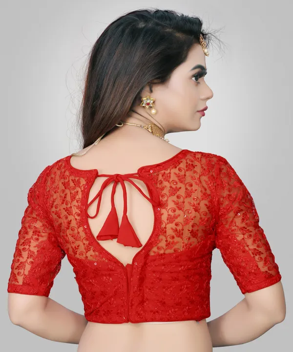 Red_Net_Embriodered_Round_Neck_Padded_Blouse_For_Women