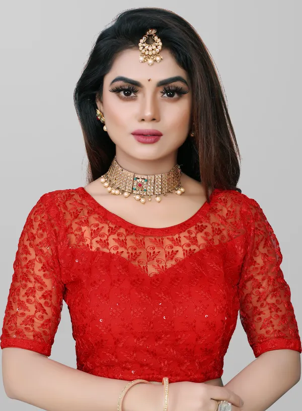 Red_Net_Embriodered_Round_Neck_Padded_Blouse_For_Women