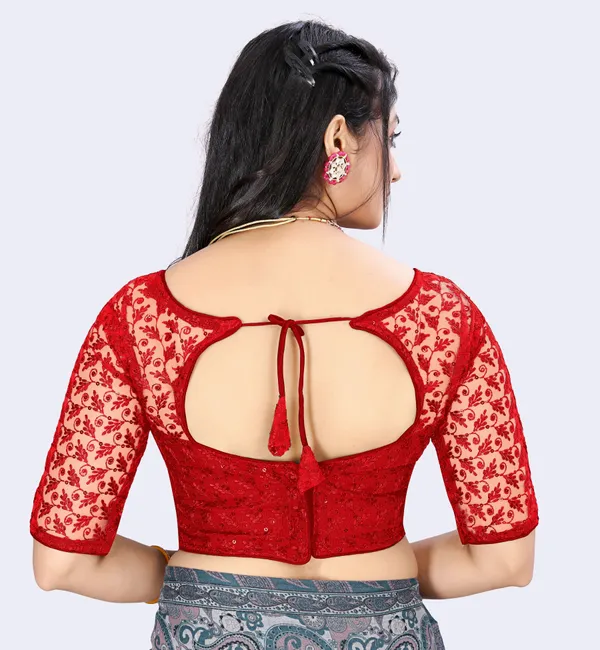 Red_Net_Embriodered_Round_Neck_Padded_Blouse_For_Women