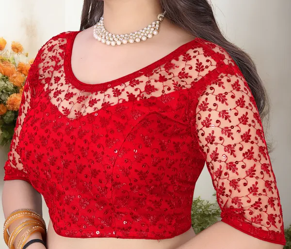 Red_Net_Embriodered_Round_Neck_Padded_Blouse_For_Women