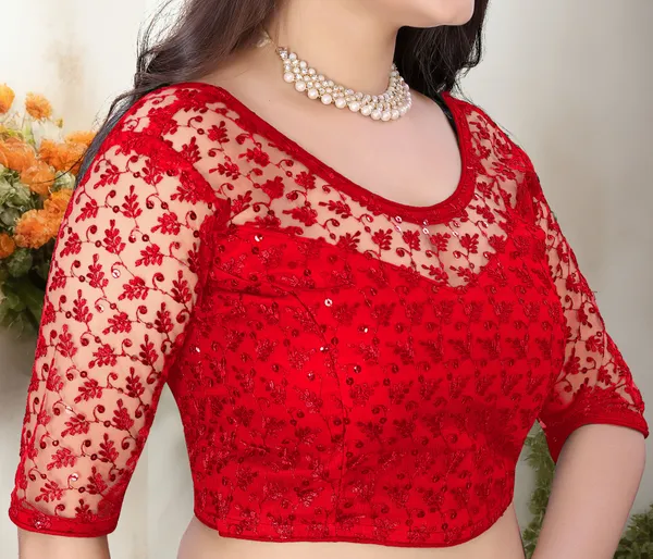 Red_Net_Embriodered_Round_Neck_Padded_Blouse_For_Women