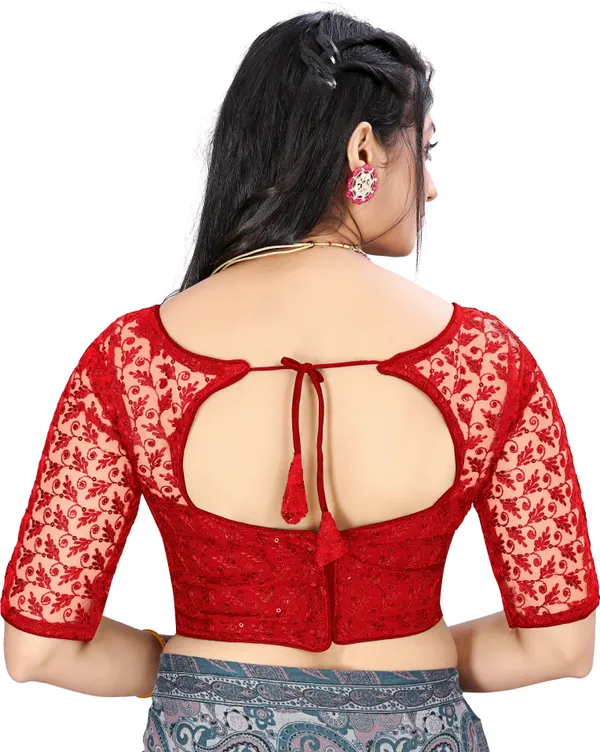 Red_Net_Embriodered_Round_Neck_Padded_Blouse_For_Women