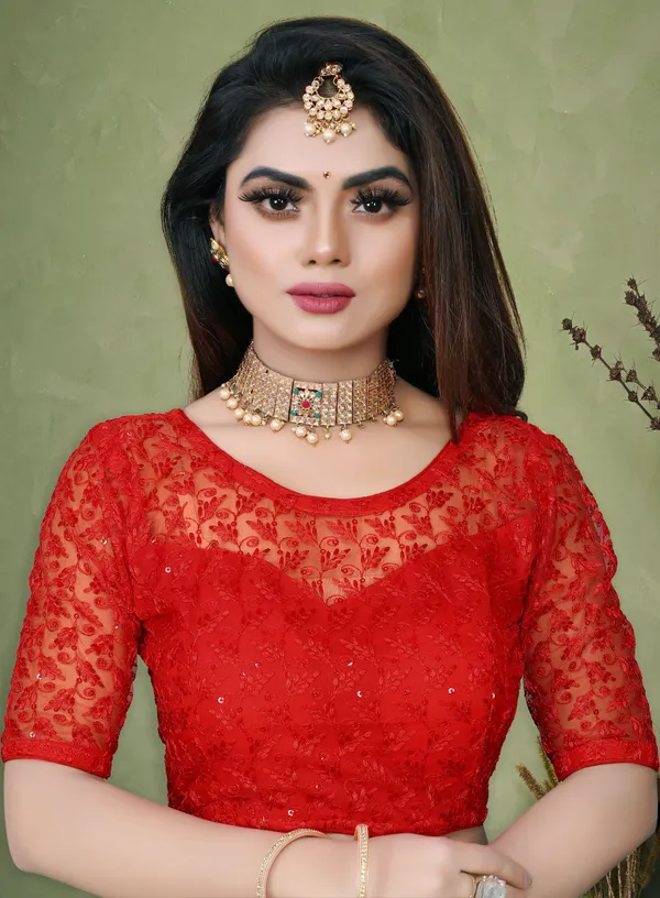 Red_Net_Embriodered_Round_Neck_Padded_Blouse_For_Women