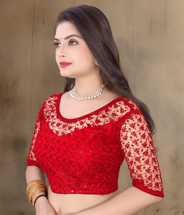 Red_Net_Embriodered_Round_Neck_Padded_Blouse_For_Women