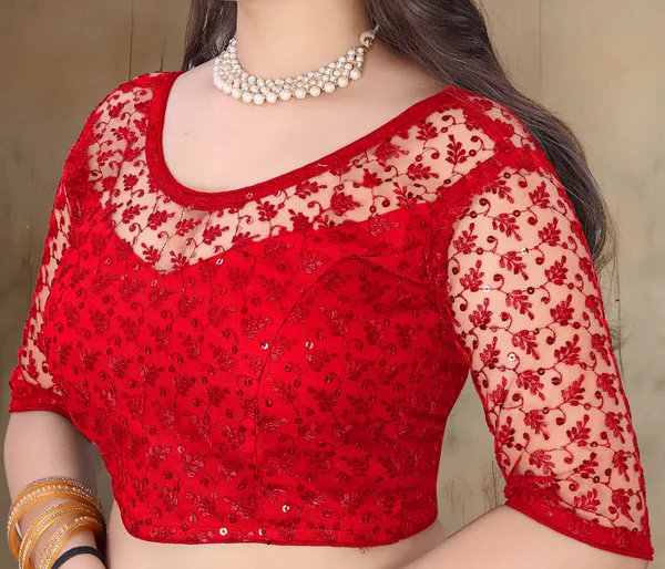 Red_Net_Embriodered_Round_Neck_Padded_Blouse_For_Women