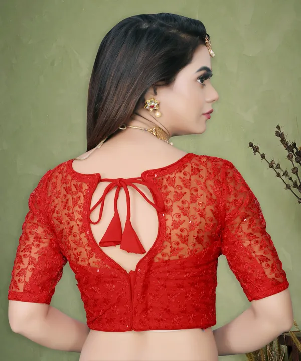 Red_Net_Embriodered_Round_Neck_Padded_Blouse_For_Women