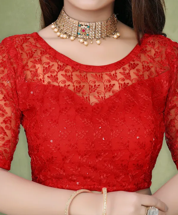 Red_Net_Embriodered_Round_Neck_Padded_Blouse_For_Women