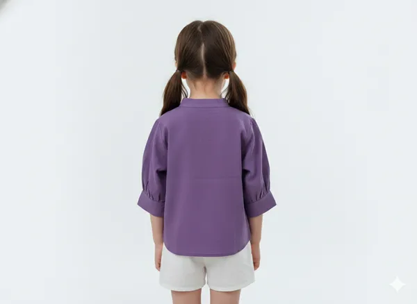 Girls_Stylish_Lavender__Button-Up_Top_With_Puff_Sleeves