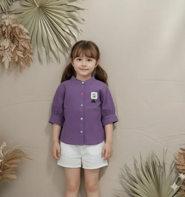 Girls_Stylish_Lavender__Button-Up_Top_With_Puff_Sleeves