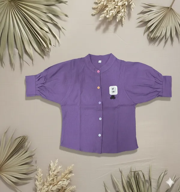 Girls_Stylish_Lavender__Button-Up_Top_With_Puff_Sleeves