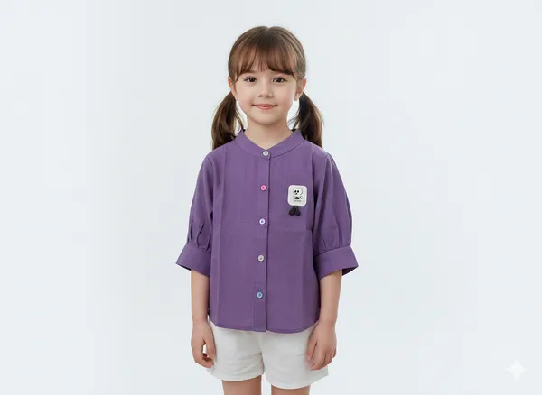 Girls_Stylish_Lavender__Button-Up_Top_With_Puff_Sleeves