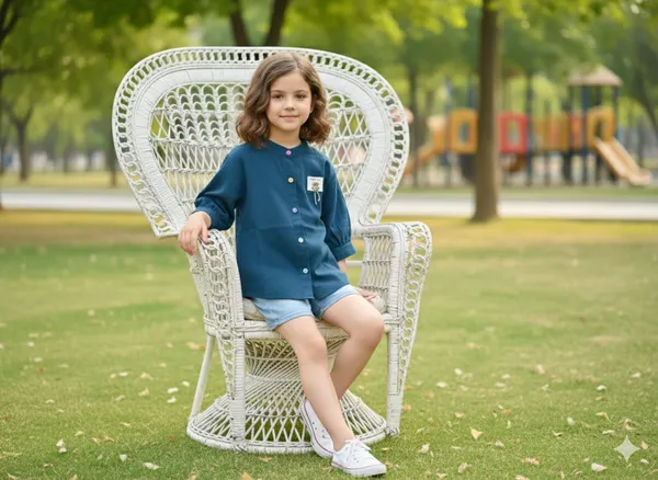Girls_Stylish_Teal_Button-Up_Top_With_Puff_Sleeves