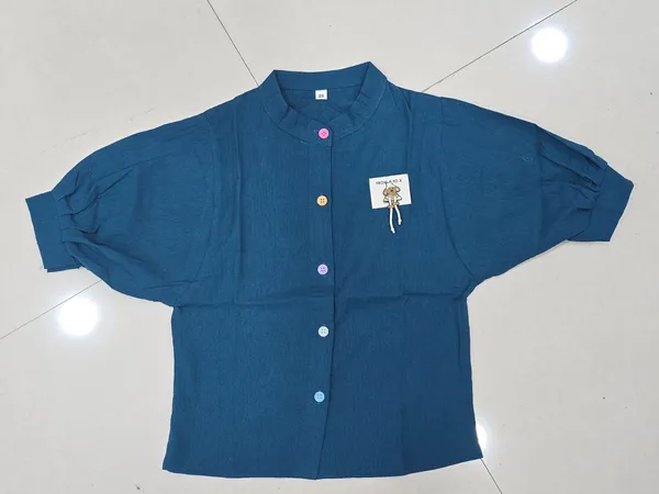 Girls_Stylish_Teal_Button-Up_Top_With_Puff_Sleeves