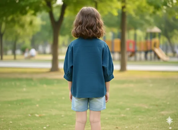Girls_Stylish_Teal_Button-Up_Top_With_Puff_Sleeves