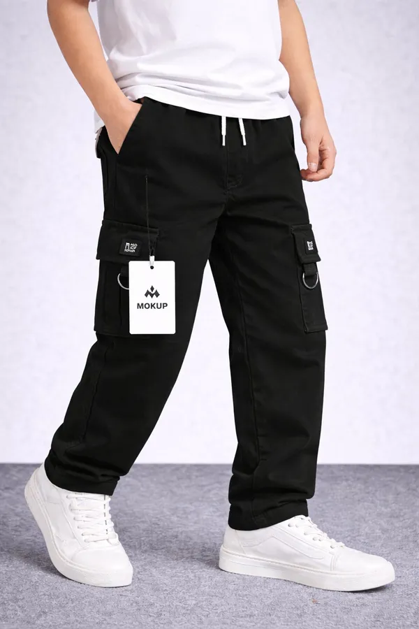 Kids_Black_Cargo_Pants_with_Drawstring_Waist