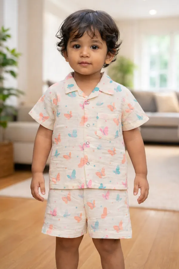 Kids_Pure_Muslin_Cotton_Butterfly_Print_Shirt_&_Shorts_Set