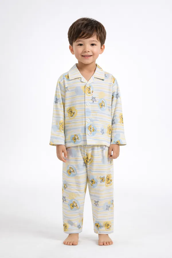 Kids_Yellow_Teddy_Print_Cotton_Night_Suit_Set