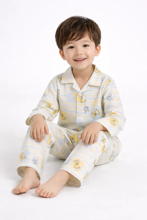 Kids_Yellow_Teddy_Print_Cotton_Night_Suit_Set