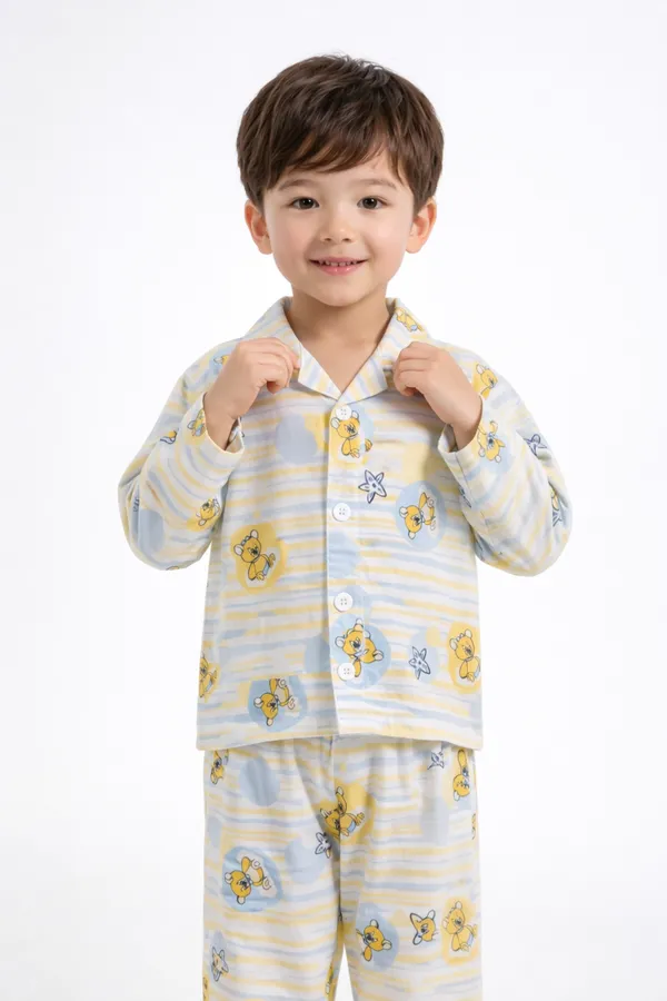 Kids_Yellow_Teddy_Print_Cotton_Night_Suit_Set