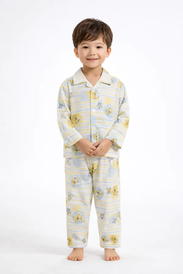 Kids_Yellow_Teddy_Print_Cotton_Night_Suit_Set