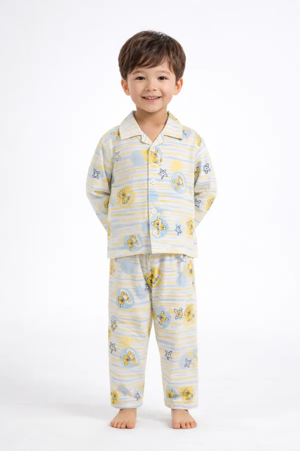 Kids_Yellow_Teddy_Print_Cotton_Night_Suit_Set
