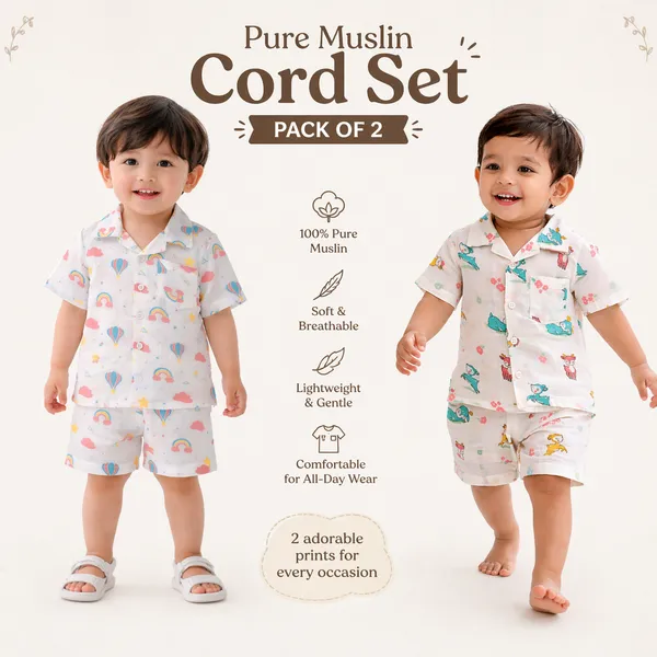 Pure_Muslin_Kids_Co-ord_Set_Combo_Pack_of_2_|_Printed_Shirt_&_Shorts_Set_|_Lightweight_Summer_Outfit_for_Toddlers