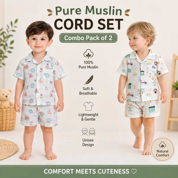 Pure_Muslin_Kids_Co-ord_Set_Combo_Pack_of_2_|_Printed_Shirt_&_Shorts_Set_|_Soft_Summer_Wear_for_Toddlers